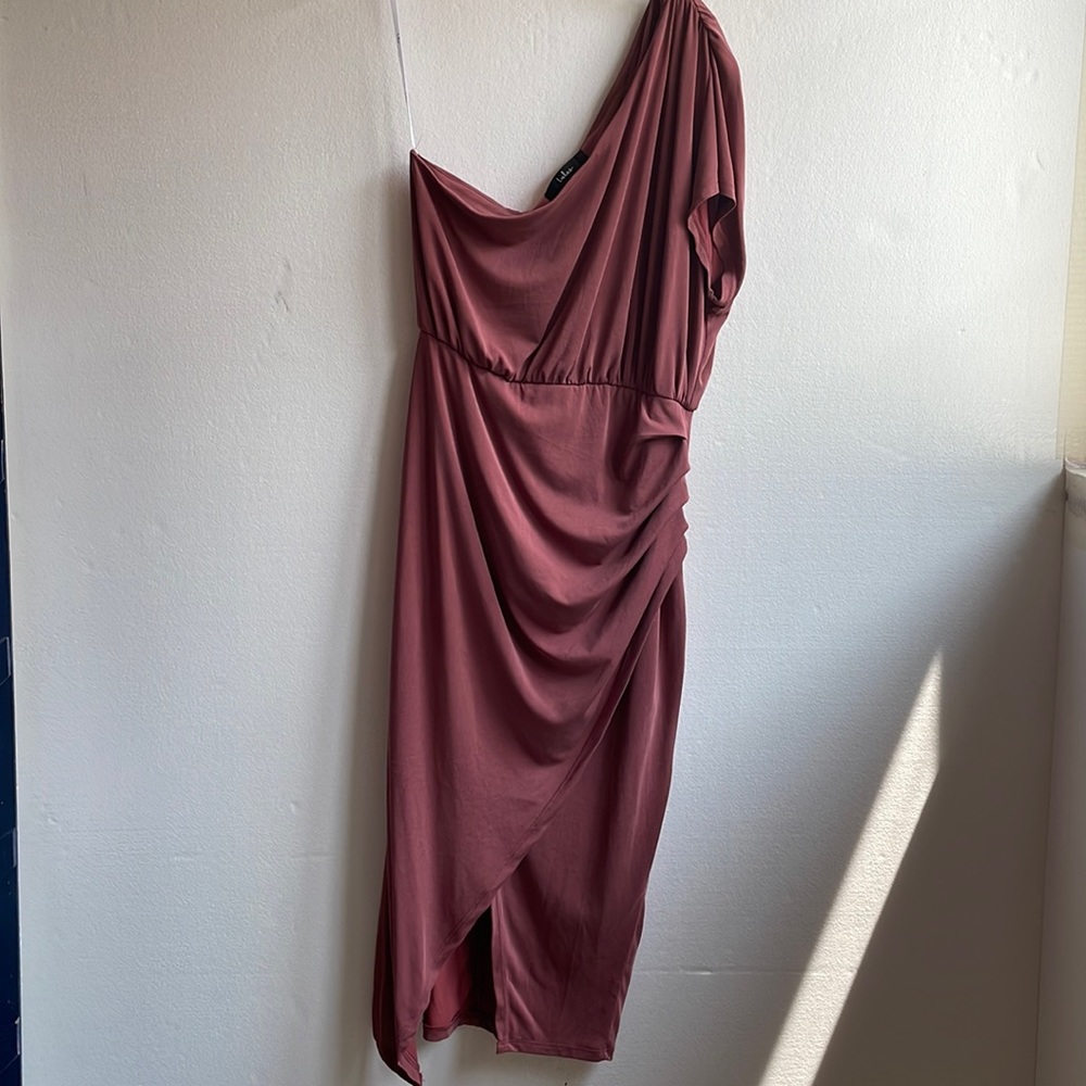 Lulus asymmetrical one shoulder elastic waist stretch rouched dress size medium